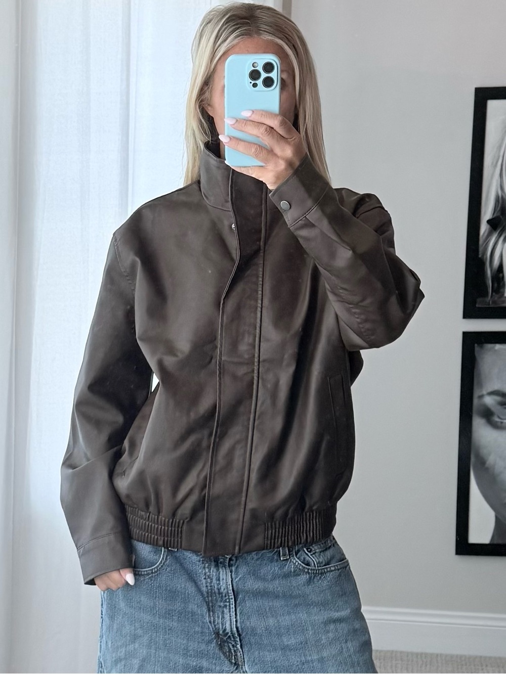 Brown Women's faux leather high collar Bomber Jacket - Classic Casual Outerwear
